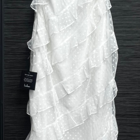 Lulus White Mesh Ruffled Swiss Dot Midi Dress - Picture 2 of 3